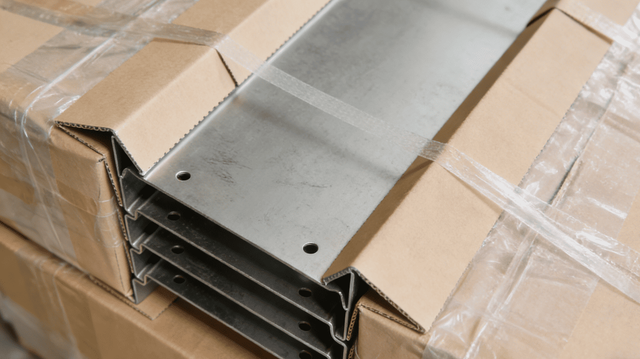 Emballage de pi&egrave;ces fabriqu&eacute;es en t&ocirc;le